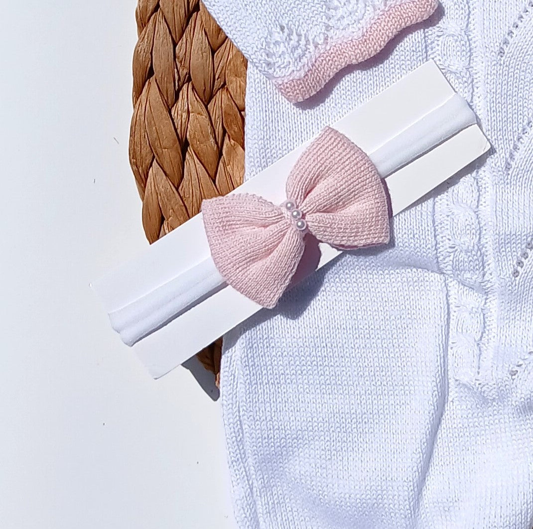 Mono con bordado Florence en blanco y rosa