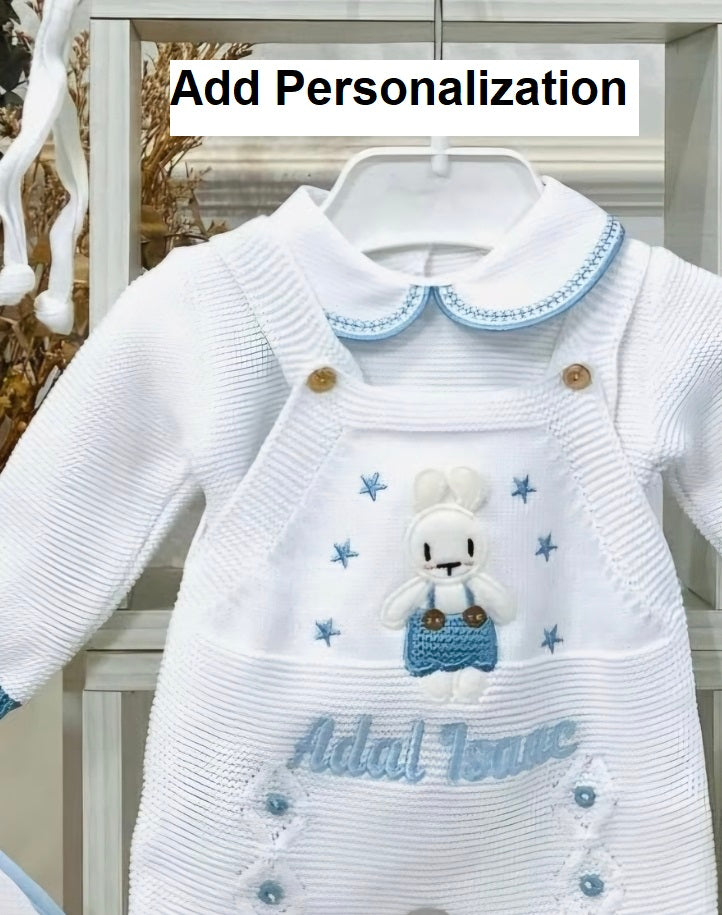 Little bunny knitted set No Blanket - White & Light Blue