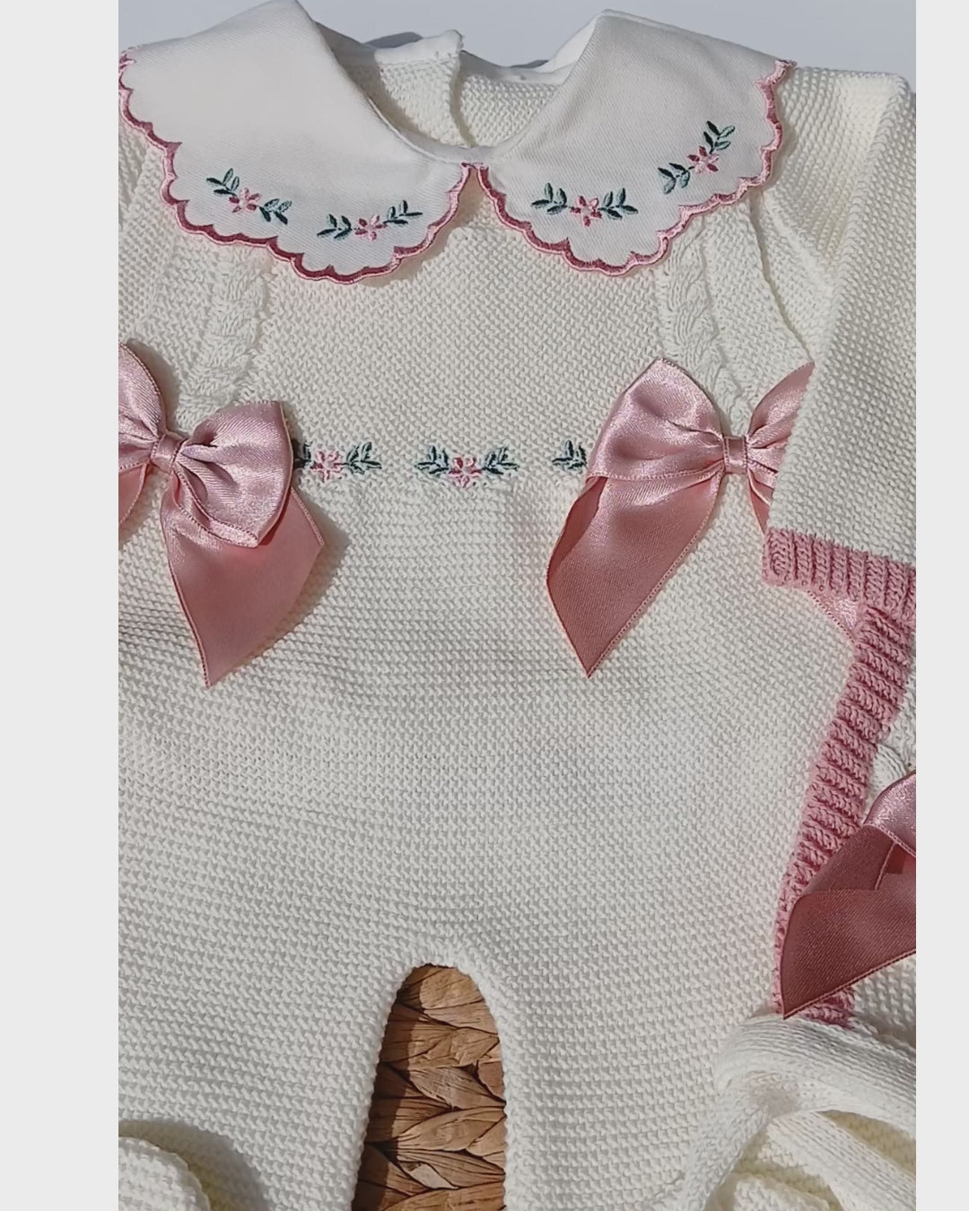 baby girl knitted taking home outfit, newborn knit going home outfit flowers embroidery coming home outfit, baby spanish outfit