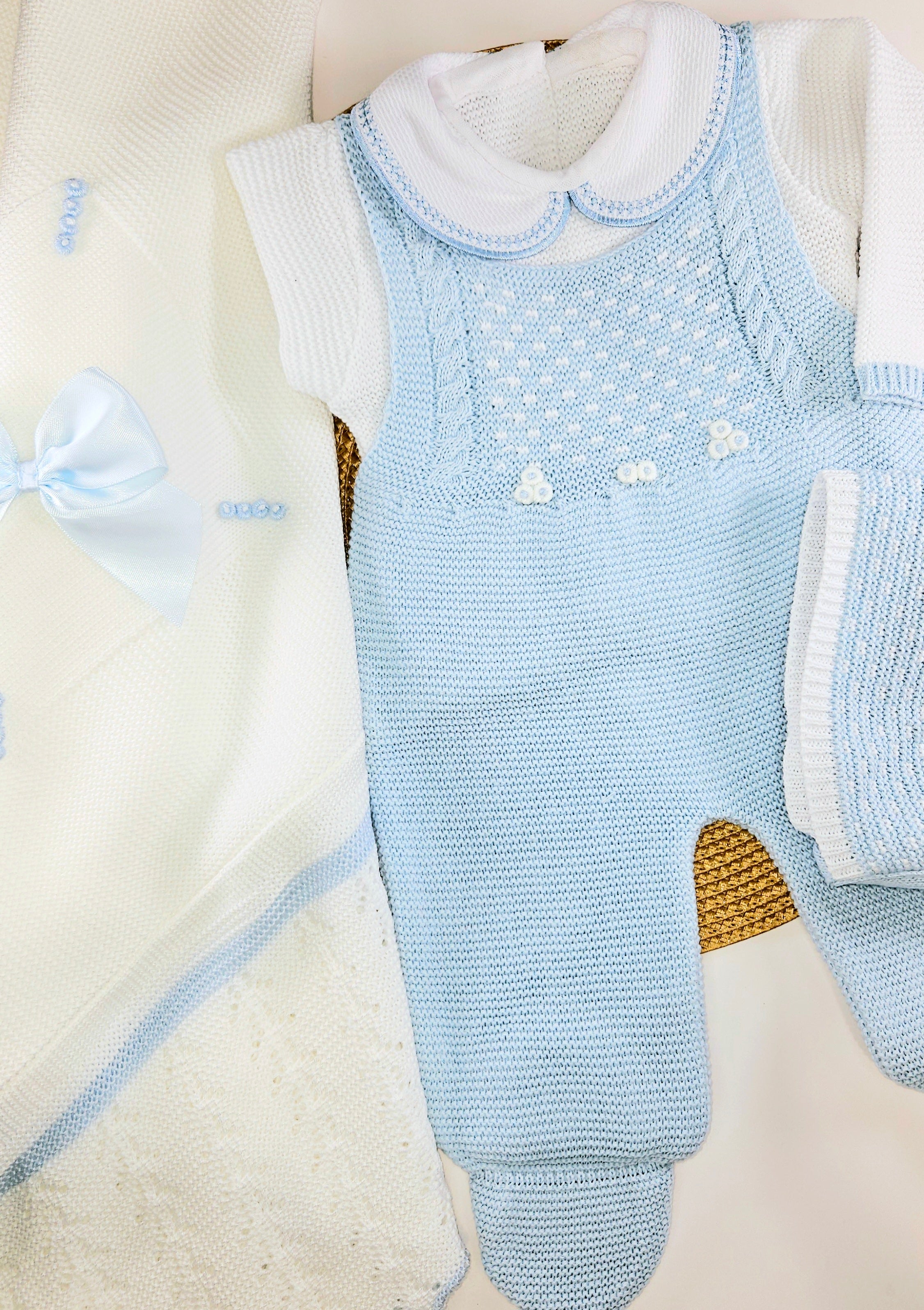 Jacquard knitted Set w Blanket - Light Blue