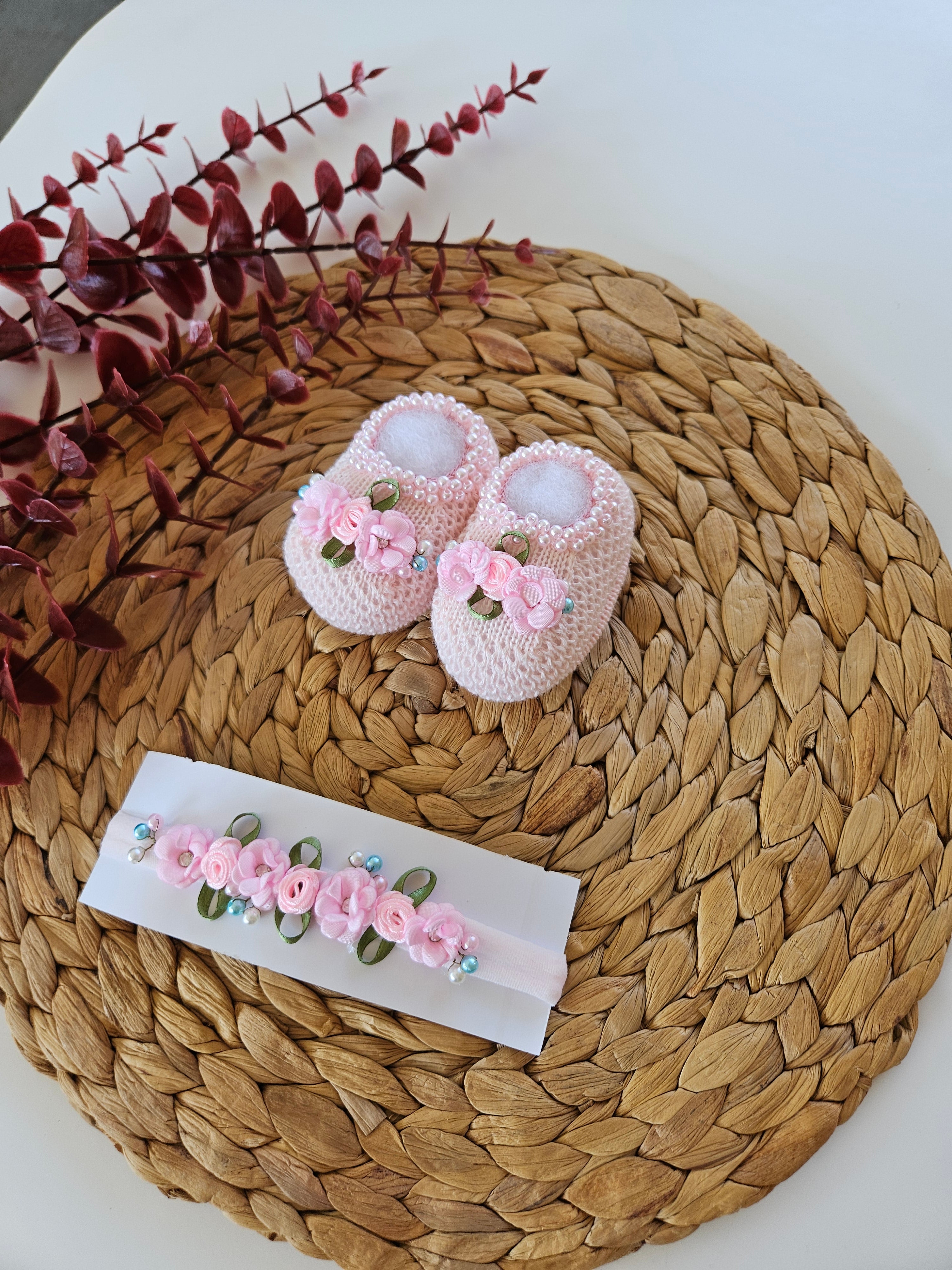 Handmade Bootie & Headband Set - Pink