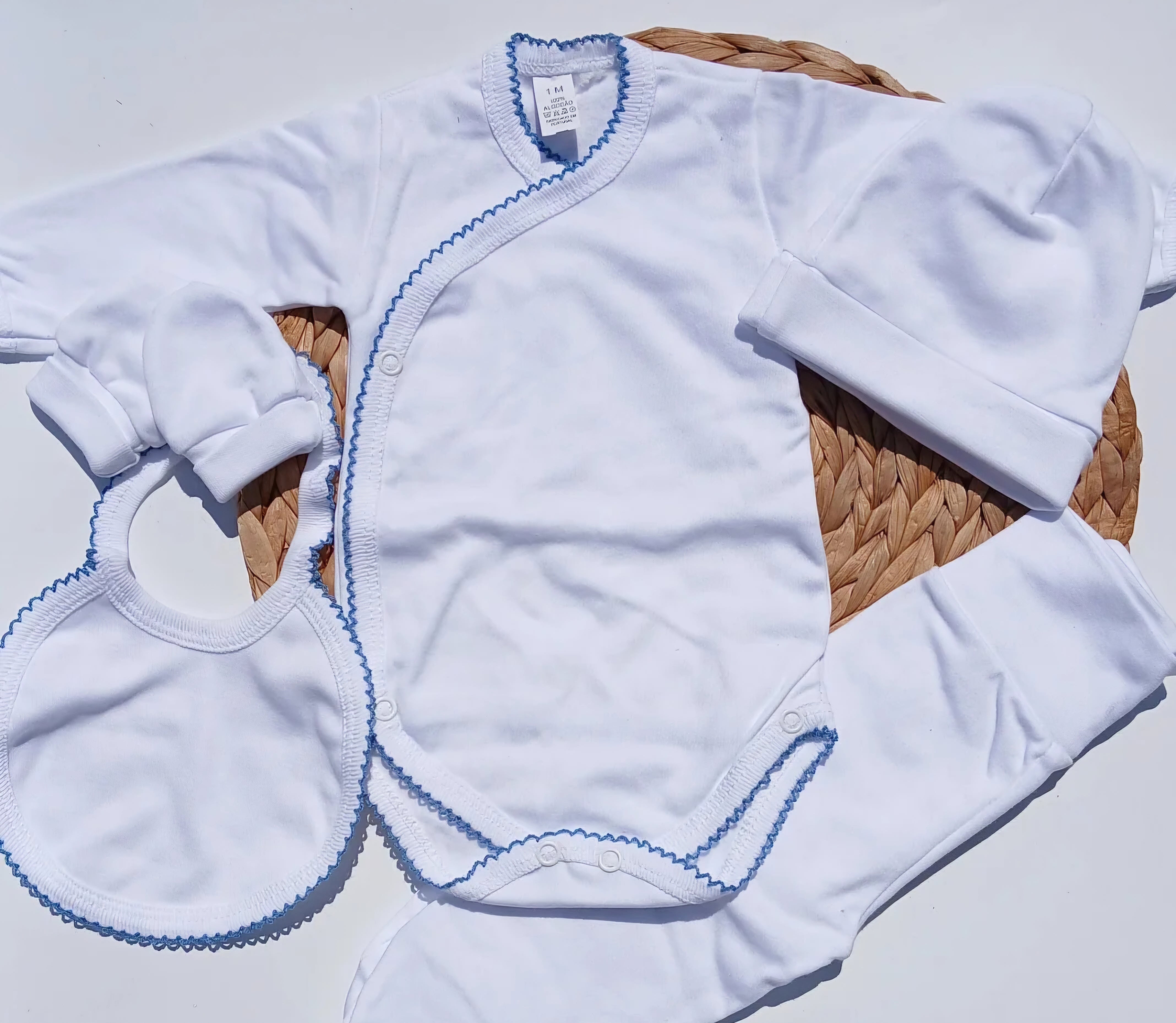 Picot Trimmed Baby Snug Set- Indigo Blue