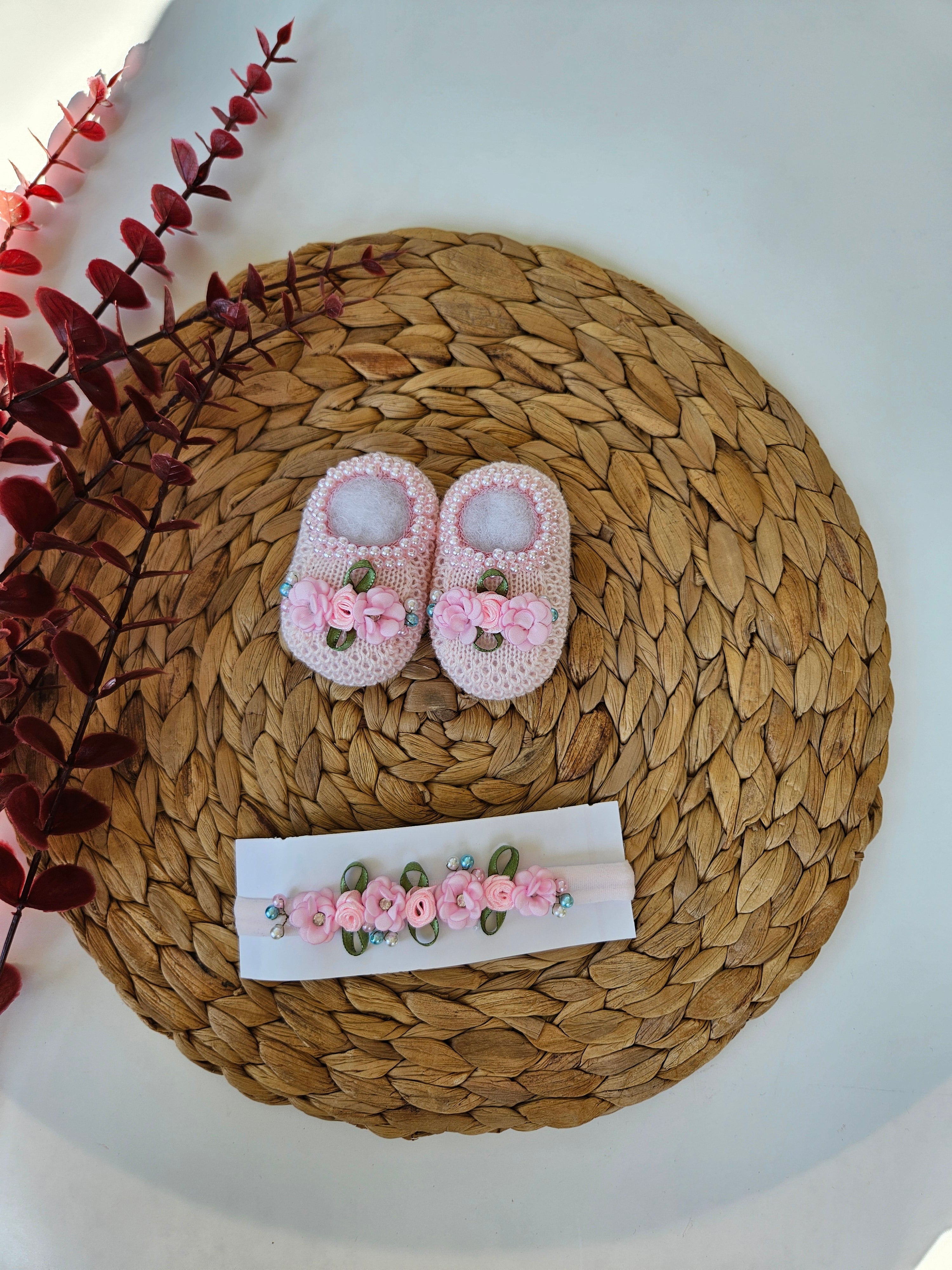 Handmade Bootie & Headband Set - Pink