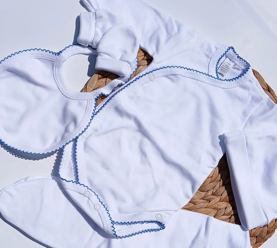 Picot Trimmed Baby Snug Set- Indigo Blue