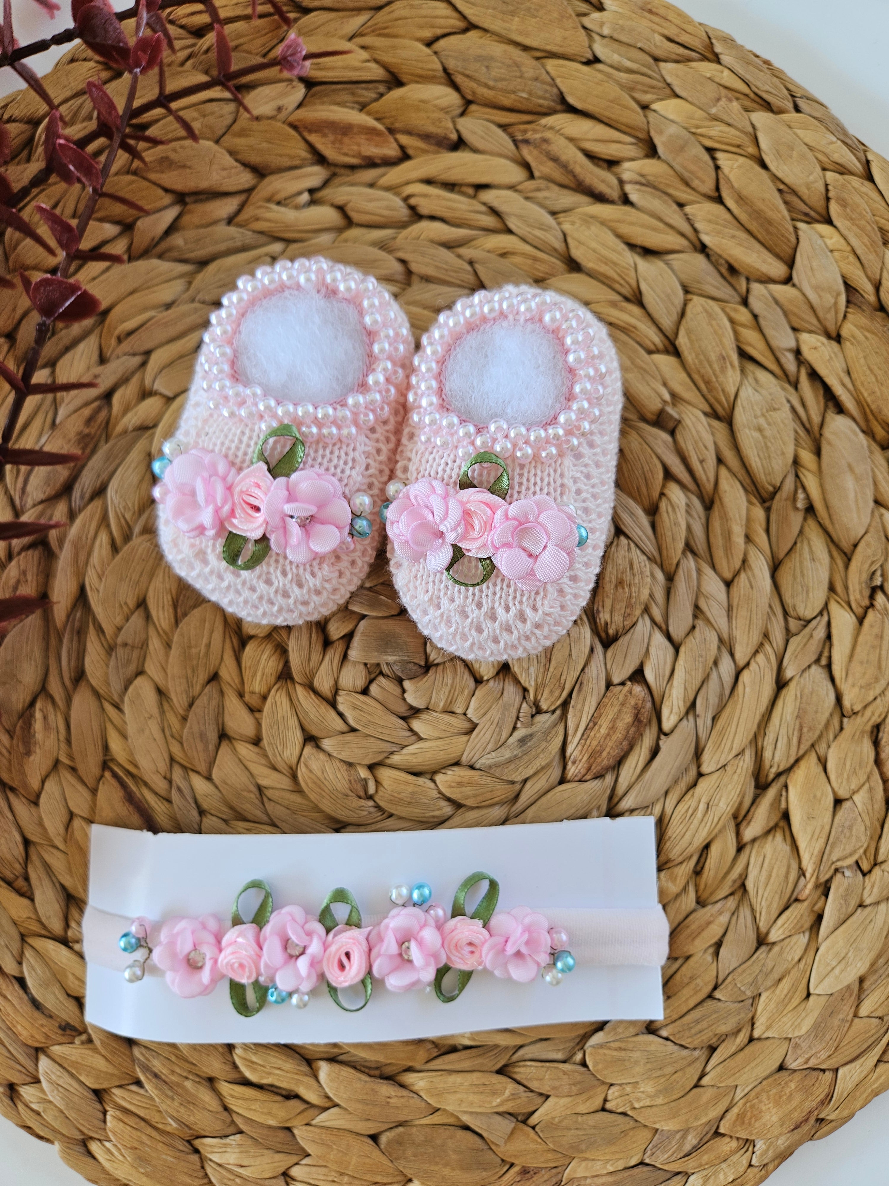 Handmade Bootie & Headband Set - Pink