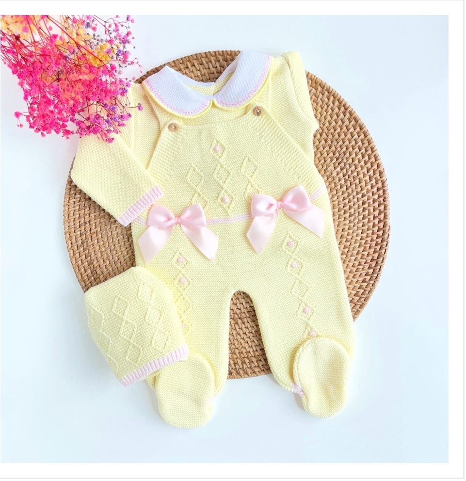Honey Comb Overall- Yellow & Pink