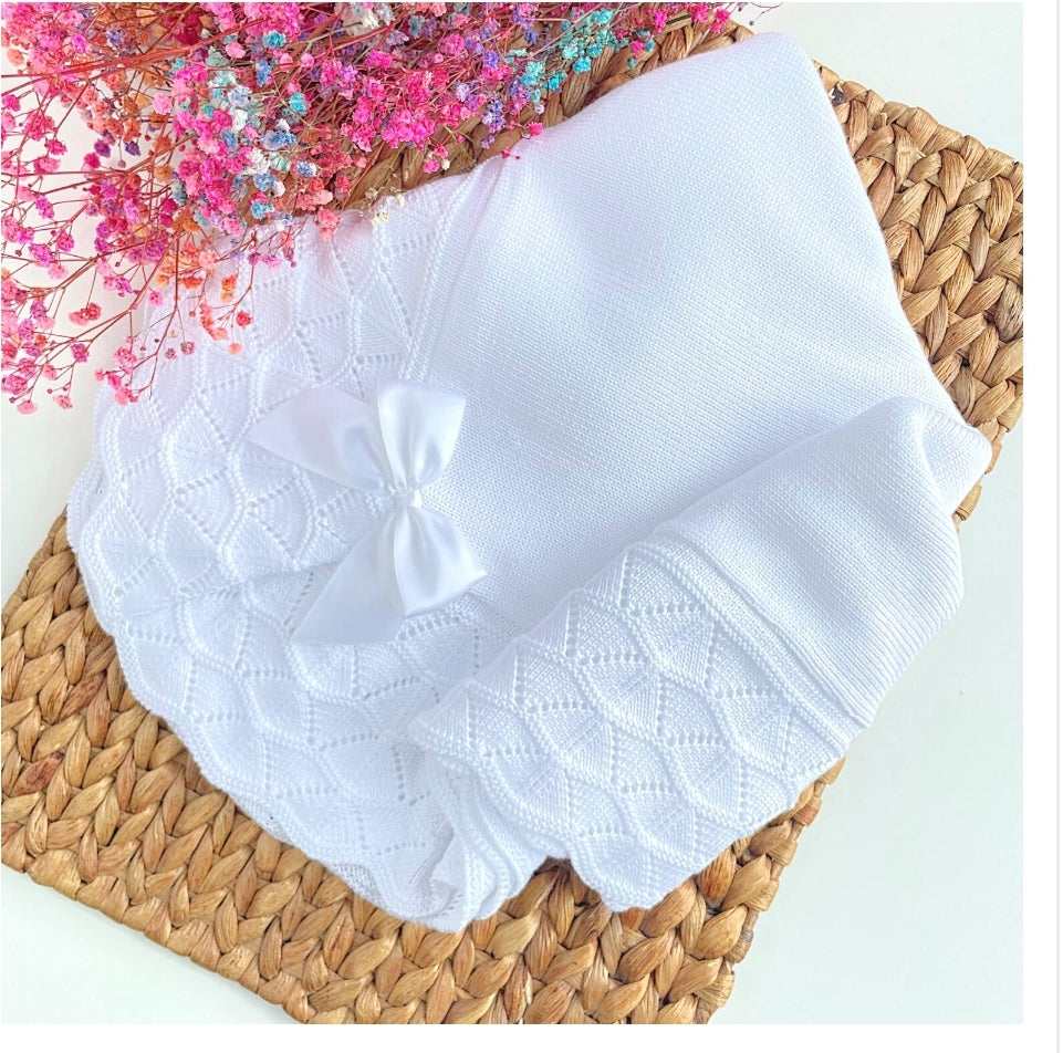 Baby Shawl Spanish Blanket - White