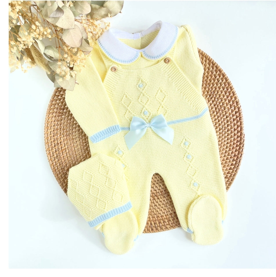 Honey Comb Romper- Yellow and blue