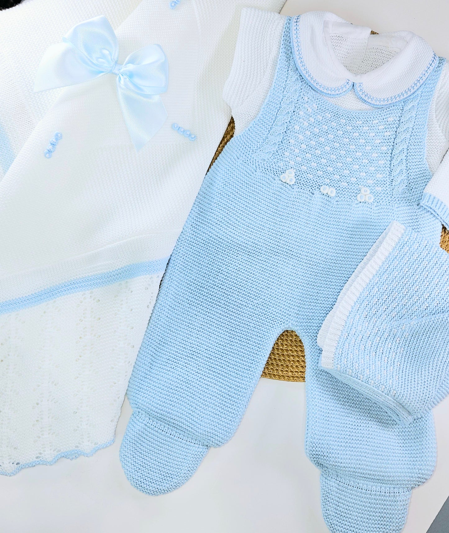 Jacquard knitted Set w Blanket - Light Blue