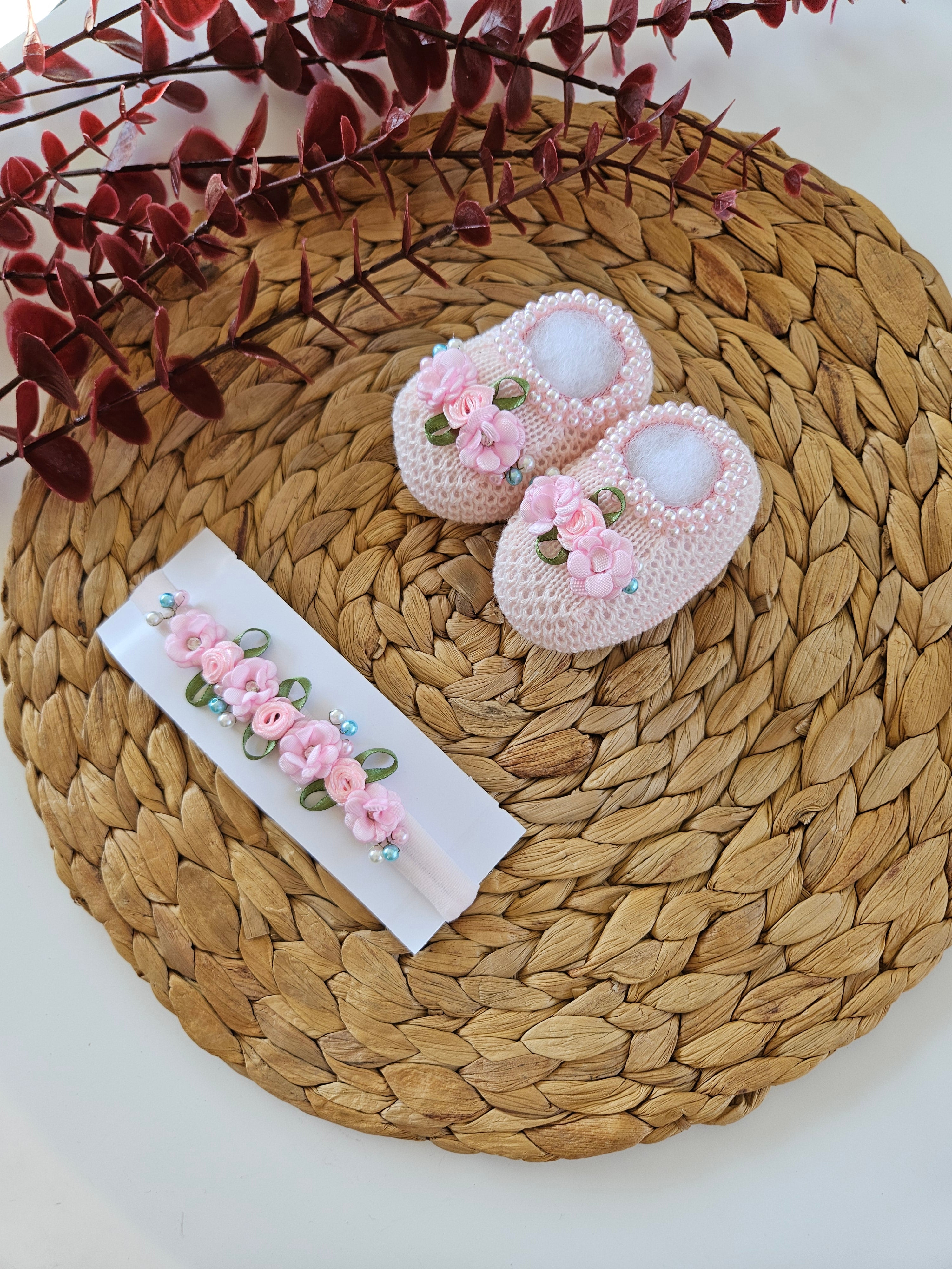 Handmade Bootie & Headband Set - Pink